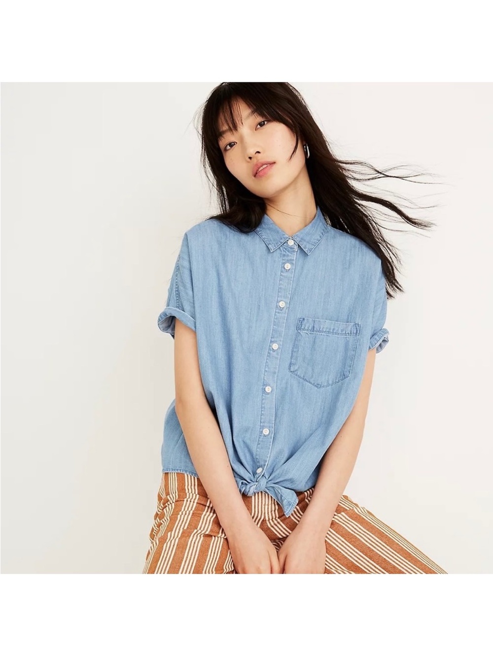 MADEWELL denim short sleeve tie front top✨